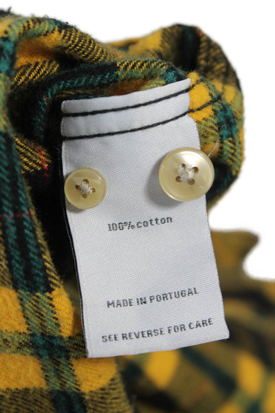 Portuguese Mens Plaid Collared Long Sleeve Button-Down Shirt Yellow Size S