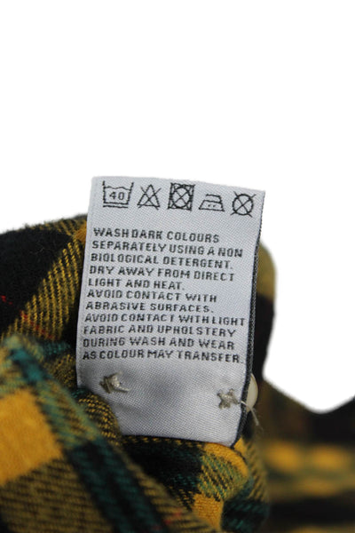 Portuguese Mens Plaid Collared Long Sleeve Button-Down Shirt Yellow Size S
