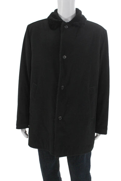 Victor Talbots Mens Overcoat Wool Blend Black Button Solid Fall Size M