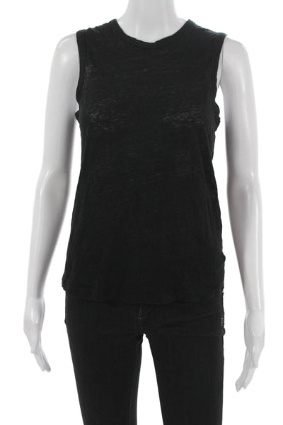 ALC Women Black Linen Basic Sleeveless Tank Round Neck Summer Size XS