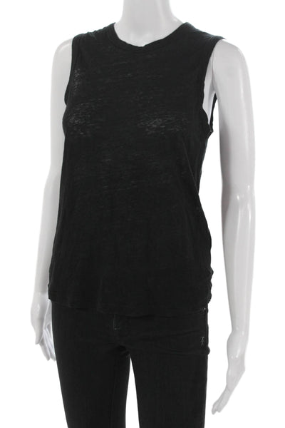 ALC Women Black Linen Basic Sleeveless Tank Round Neck Summer Size XS