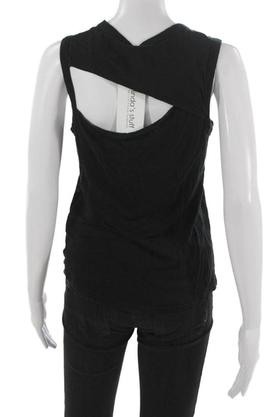 ALC Women Black Linen Basic Sleeveless Tank Round Neck Summer Size XS
