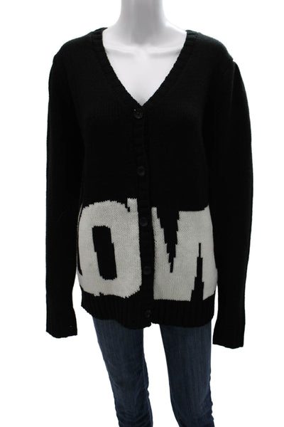 Elan Womens Black Acrylic V-Neck Cardigan Long Sleeve Size M