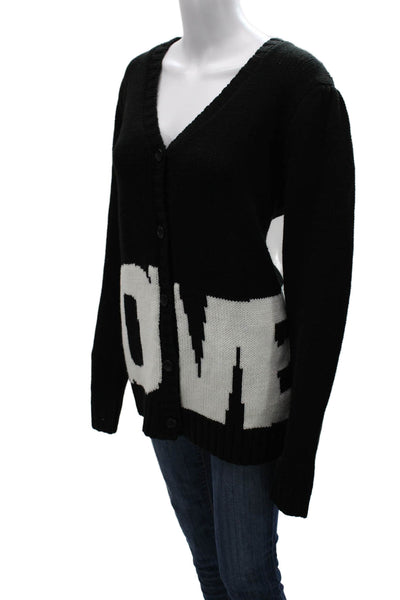 Elan Womens Black Acrylic V-Neck Cardigan Long Sleeve Size M