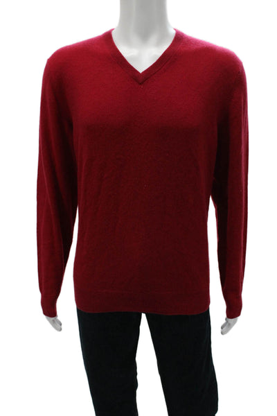 Black Brown 1826 Mens Red Cashmere V Neck Pullover Sweater Long Sleeve Size L