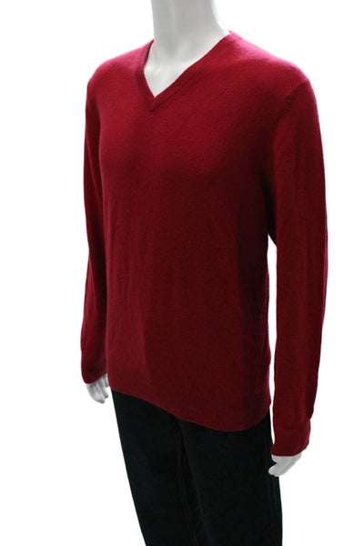 Black Brown 1826 Mens Red Cashmere V Neck Pullover Sweater Long Sleeve Size L
