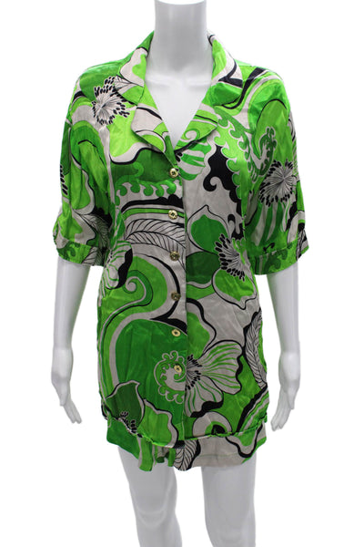 CinCin Women Floral Collared Viscose Set Button 3/4 Sleeve Multicolor Size L