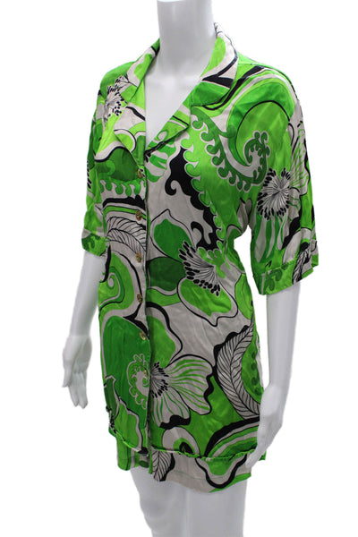 CinCin Women Floral Collared Viscose Set Button 3/4 Sleeve Multicolor Size L