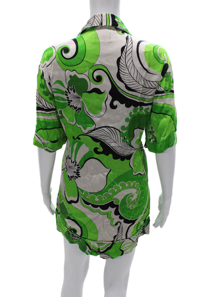 CinCin Women Floral Collared Viscose Set Button 3/4 Sleeve Multicolor Size L