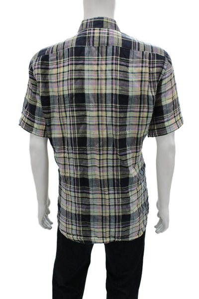 Lacoste Mens Plaid Linen Short Sleeve Button Up Shirt Multicolor Size 40