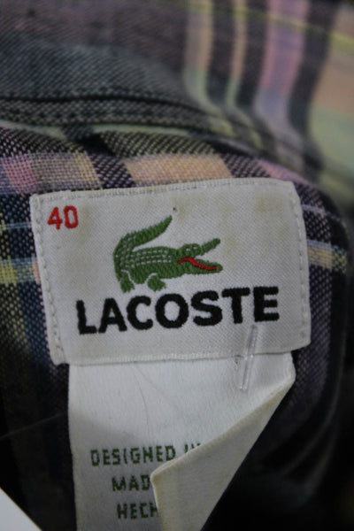 Lacoste Mens Plaid Linen Short Sleeve Button Up Shirt Multicolor Size 40