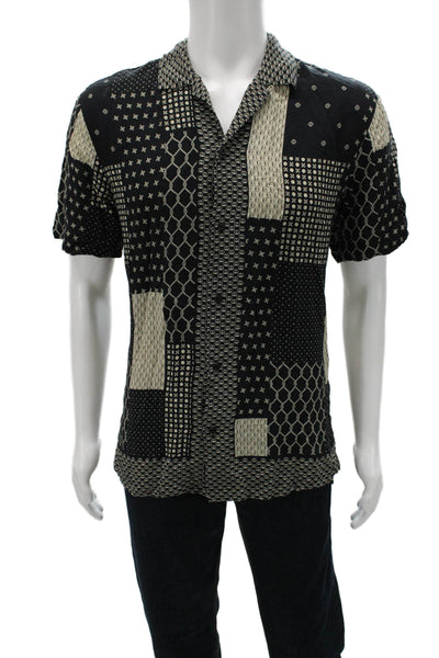 Scotch & Soda Mens Black Geometric Viscose Button-Up Shirt Size L