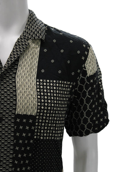 Scotch & Soda Mens Black Geometric Viscose Button-Up Shirt Size L