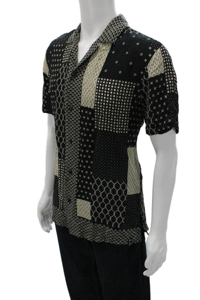 Scotch & Soda Mens Black Geometric Viscose Button-Up Shirt Size L