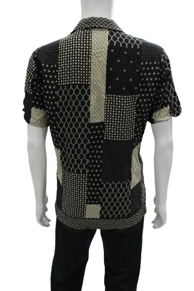Scotch & Soda Mens Black Geometric Viscose Button-Up Shirt Size L