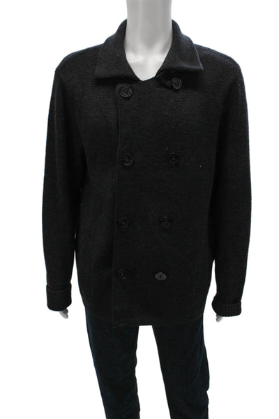 Vince Mens Wool Collared Cardigan Black Long Sleeve Size XL