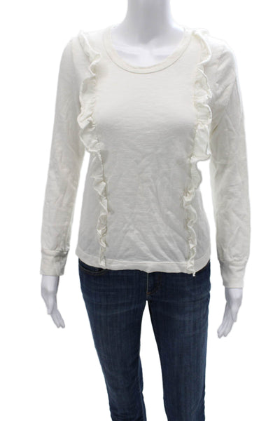 Splendid Women Basic Cotton Long Sleeve T-Shirt White Round Neck Size XS