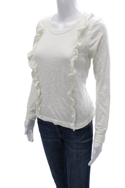 Splendid Women Basic Cotton Long Sleeve T-Shirt White Round Neck Size XS