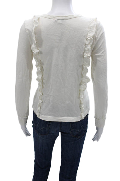 Splendid Women Basic Cotton Long Sleeve T-Shirt White Round Neck Size XS