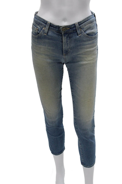 AG-ED Denim Womens Cropped Jeans Blue Cotton Low Rise Button Size 25
