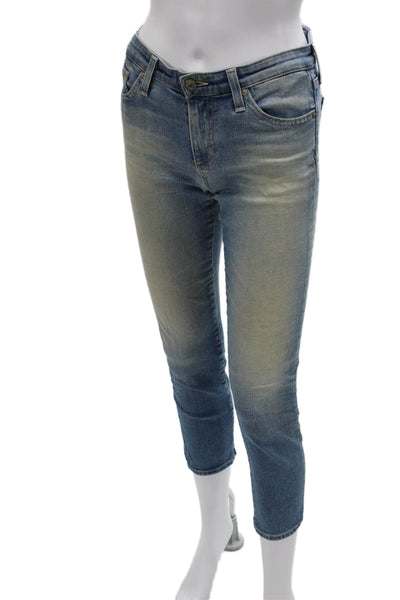 AG-ED Denim Womens Cropped Jeans Blue Cotton Low Rise Button Size 25