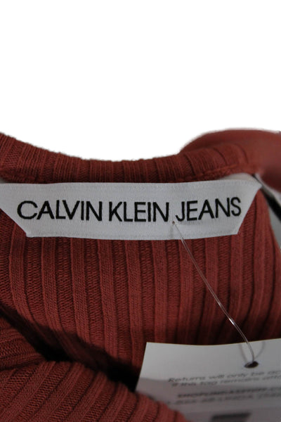Calvin Klein Jeans Women Orange Striped Tank Dress Scoop Neck Short Size S