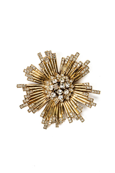 Ciner Womens Vintage Gold Tone Crystal Starburst Brooch 2.7"