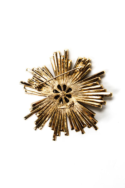 Ciner Womens Vintage Gold Tone Crystal Starburst Brooch 2.7"