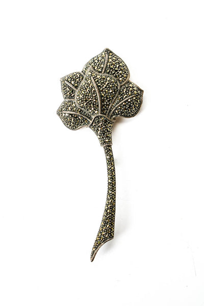 Judith Jack Womens 925 Silver Marcasite Flower Brooch 4.5"