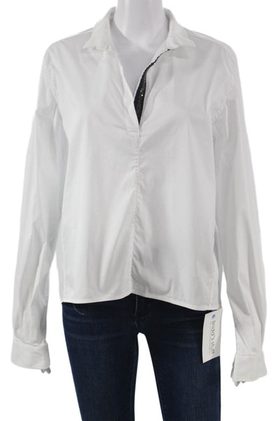 ELEVENTY Womens Basic Collared Cotton Long Sleeve Blouse White Size 8