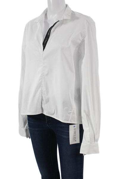 ELEVENTY Womens Basic Collared Cotton Long Sleeve Blouse White Size 8