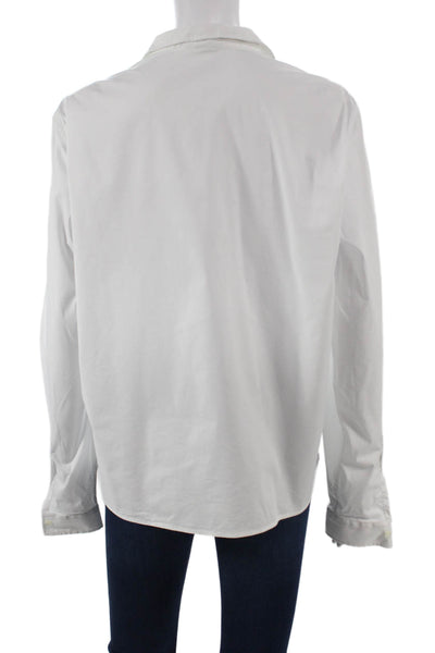 ELEVENTY Womens Basic Collared Cotton Long Sleeve Blouse White Size 8