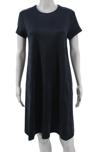J. Mclaughlin Womens Shift Dress Blue Round Neck Zip Short Sleeve Size M
