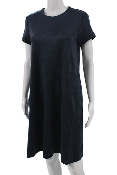 J. Mclaughlin Womens Shift Dress Blue Round Neck Zip Short Sleeve Size M