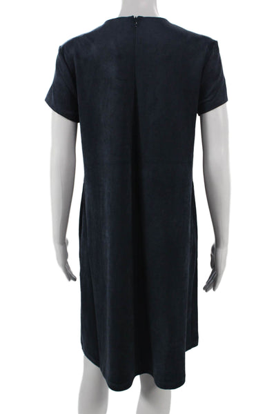 J. Mclaughlin Womens Shift Dress Blue Round Neck Zip Short Sleeve Size M
