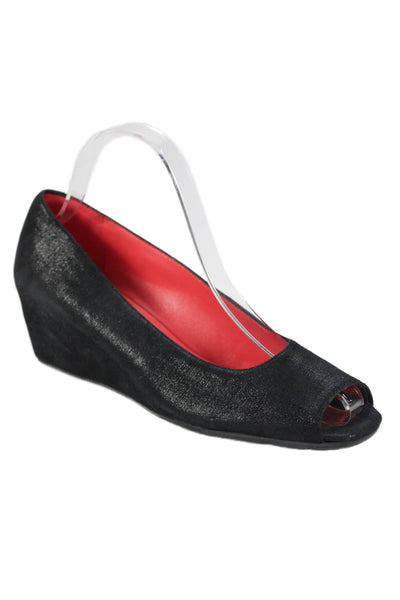 Pos Ole Rouge Womens Open Toe Slide On Wedge Pumps Black Size 37.5 7.5