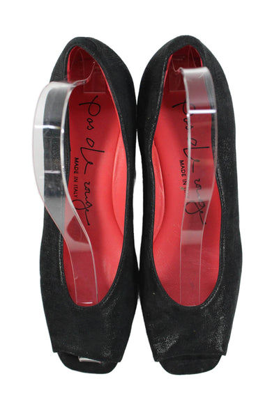 Pos Ole Rouge Womens Open Toe Slide On Wedge Pumps Black Size 37.5 7.5