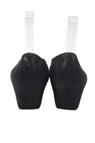 Pos Ole Rouge Womens Open Toe Slide On Wedge Pumps Black Size 37.5 7.5