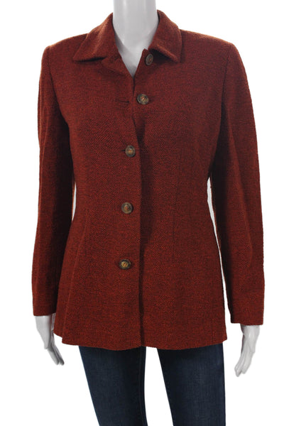 Joan & David Women Basic Jacket Wool Flecked Orange Button Long Sleeve Size 8
