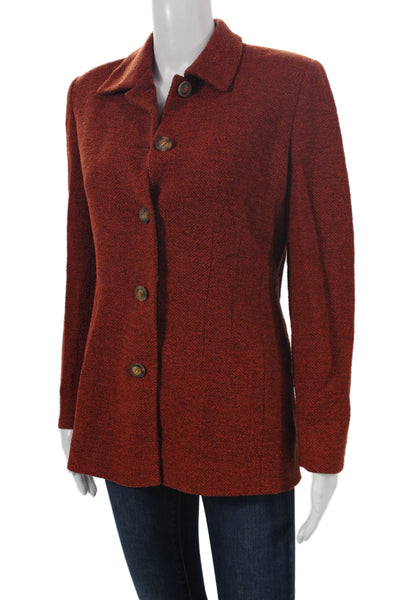 Joan & David Women Basic Jacket Wool Flecked Orange Button Long Sleeve Size 8