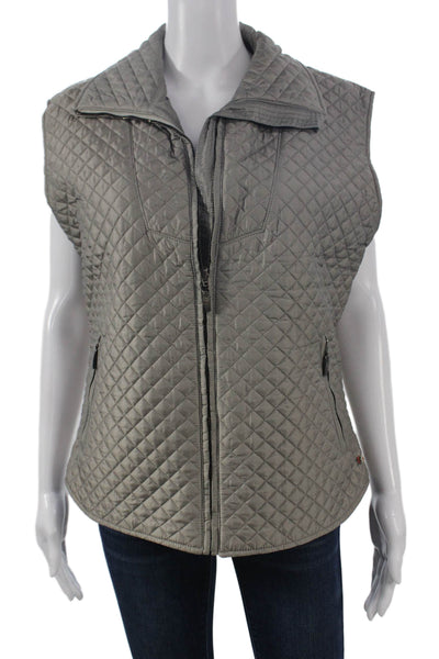 Post Card Women Quilted Nylon Zip Sleeveless Gray Vest Size 8