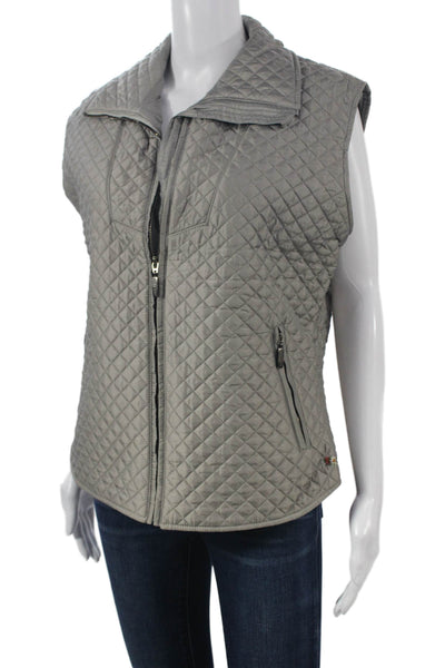 Post Card Women Quilted Nylon Zip Sleeveless Gray Vest Size 8