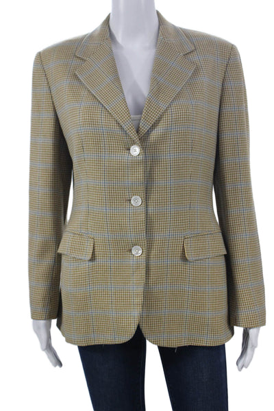 Belvest Womens Plaid Wool Blazer Button Closure Multicolor Fall Size 44