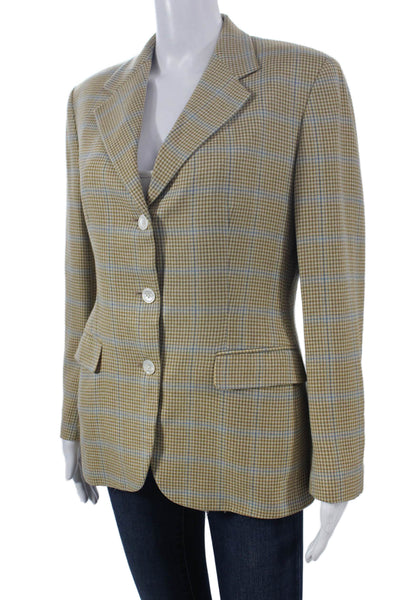 Belvest Womens Plaid Wool Blazer Button Closure Multicolor Fall Size 44