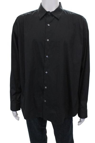 Theory Mens Black Cotton Dress Shirt Button-Up Long Sleeve Size 2XL
