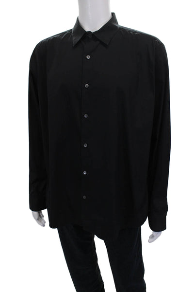 Theory Mens Black Cotton Dress Shirt Button-Up Long Sleeve Size 2XL