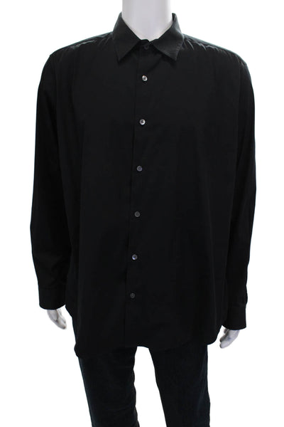 Theory Mens Black Cotton Blend Collared Dress Shirt Long Sleeve Size 2XL