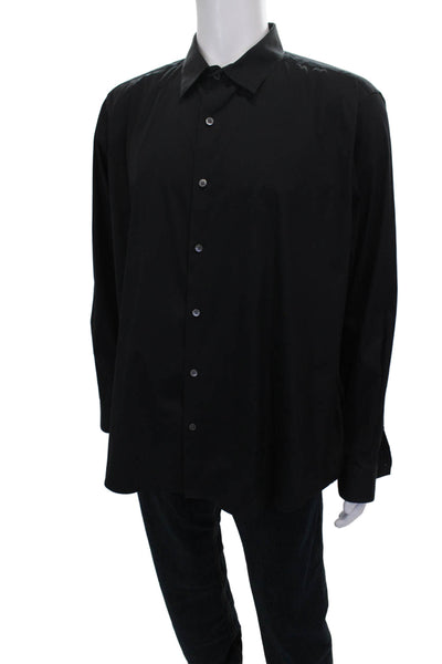 Theory Mens Black Cotton Blend Collared Dress Shirt Long Sleeve Size 2XL