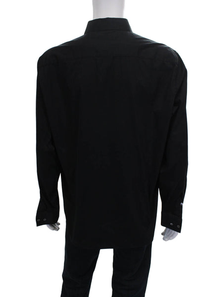 Theory Mens Black Cotton Blend Collared Dress Shirt Long Sleeve Size 2XL