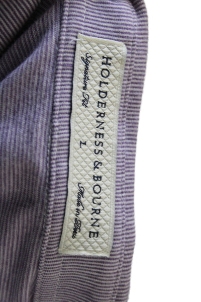 Holderness & Bourne Mens Striped Polo Shirt Purple Cotton Size Large